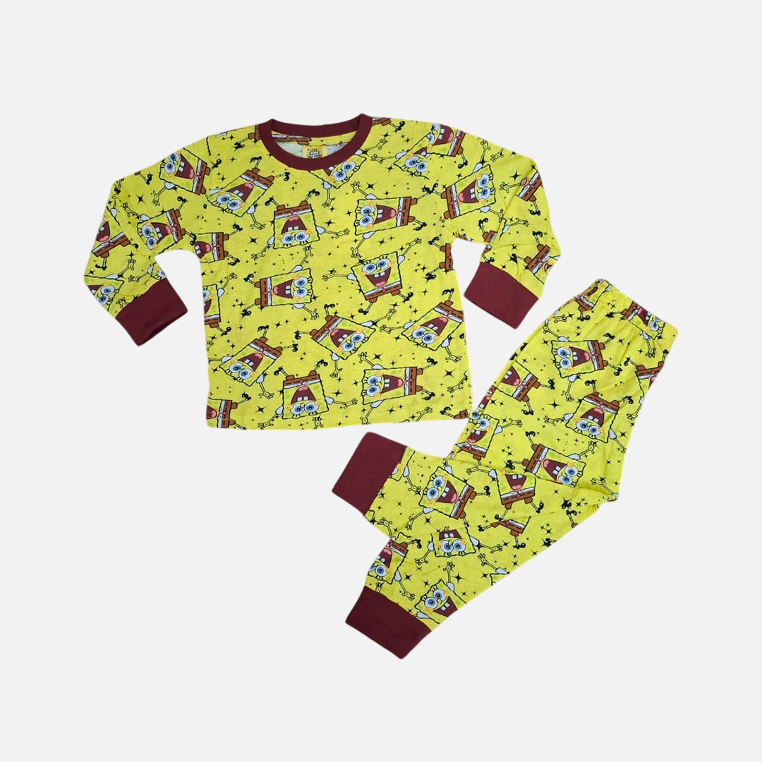 Kids Cotton Night Suit – SpongeBob Cartoon Print